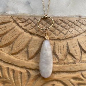 Rainbow Moonstone Drop Necklace with 14k Gold Filled Ring