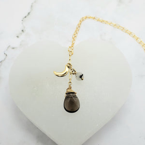 Lucky Luna Smokey Quartz & Moonstone Charm Necklace