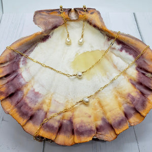Pearl Drop Necklace, Earrings, and Bracelet Set