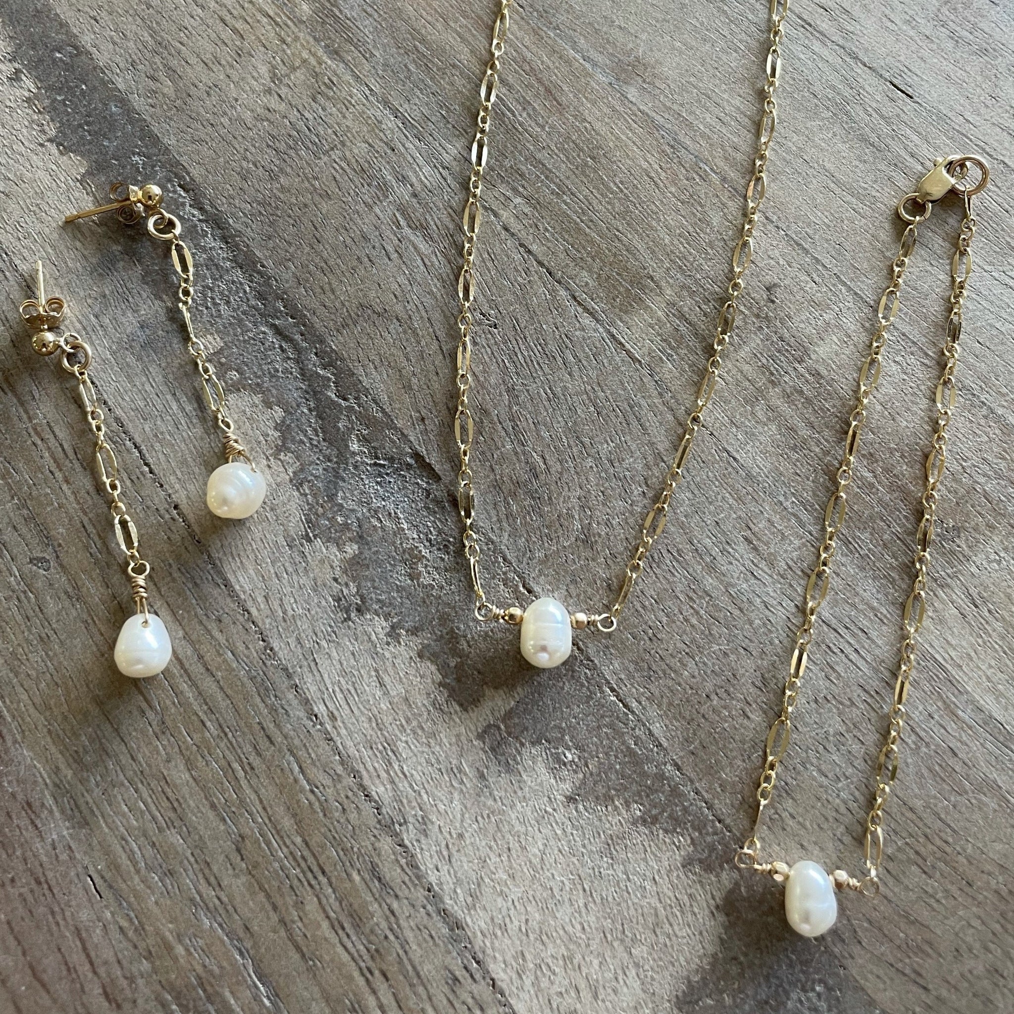 Pearl Drop Necklace, Earrings, and Bracelet Set